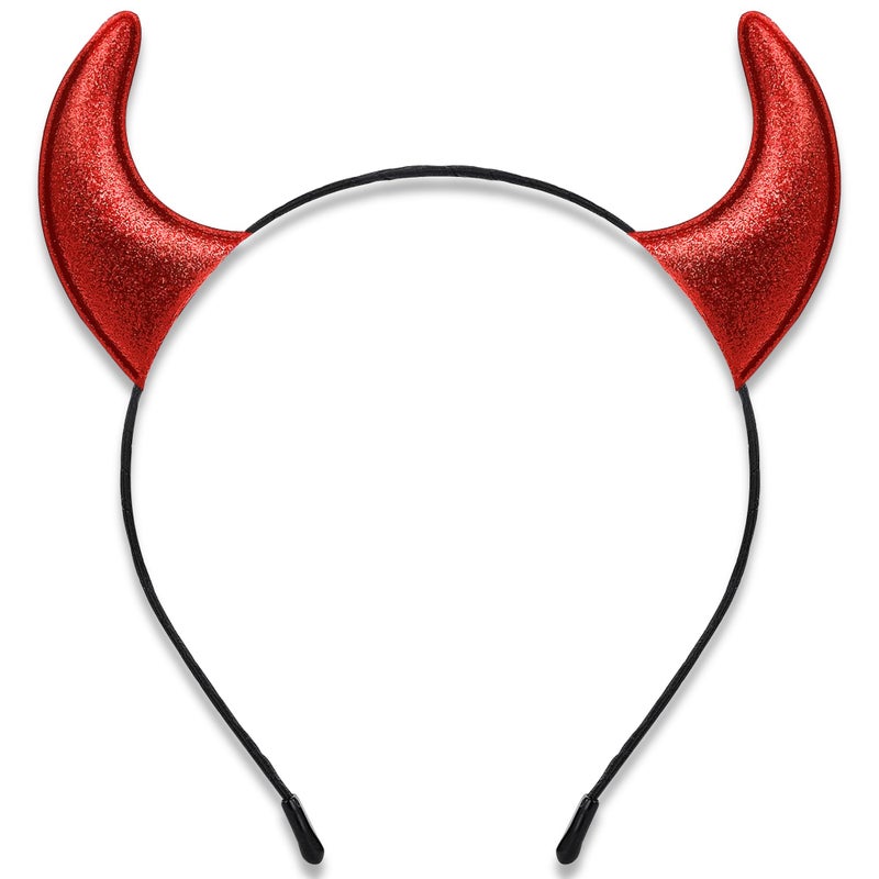 Parma77 Glitter Devil Horns Headband, Red Devil Horns Devil Costume for Women Men Girls, Halloween Fancy Dress Cosplay Hairband (Red) - Image 1